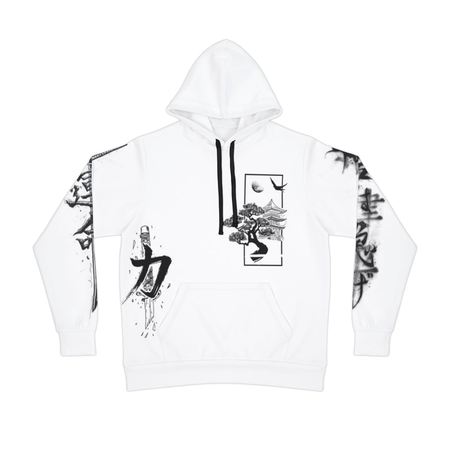 Athletic Hoodie (AOP), Samurai Ink Art Hoodie, Japanese Samurai Hoodie, Black and White Samurai Sweatshirt, Unisex Samurai Streetwear
