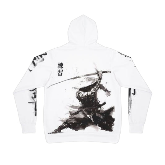 Athletic Hoodie (AOP), Samurai Ink Art Hoodie, Japanese Samurai Hoodie, Black and White Samurai Sweatshirt, Unisex Samurai Streetwear